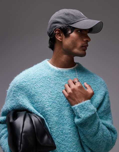Topman – Locker geschnittener Bouclé-Pullover in Türkis - view 1