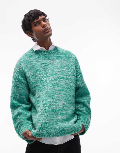 Topman – Locker geschnittener Pullover in meliertem Grün - view 1
