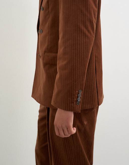 Topman locker geschnittener zweireihiger Blazer mit Samtstreifen in Hellbraun, 5 von 5