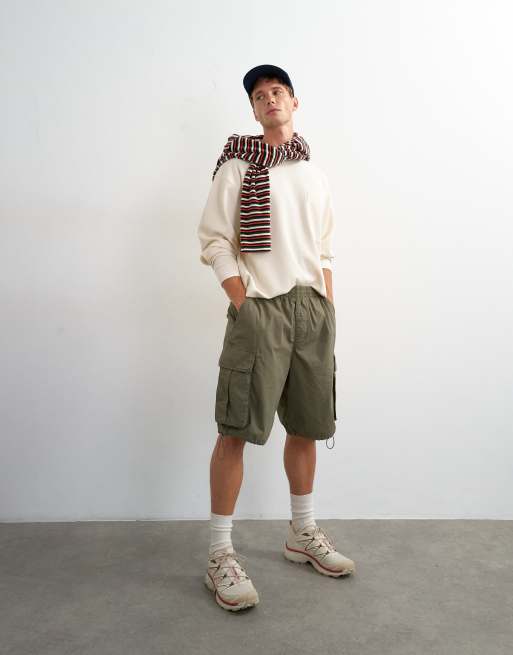 Topman locker geschnittenes Cropped-Piqué-Waffel-Langarm-T-Shirt in Ecru, 2 von 5