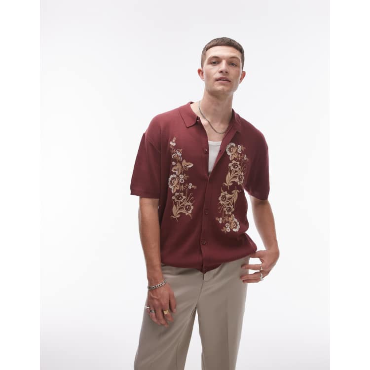 Topman – Locker geschnittenes Strickhemd in Pflaume mit  