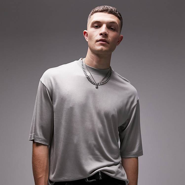 Topman – Locker geschnittenes T-Shirt aus Viskose in Grau | ASOS