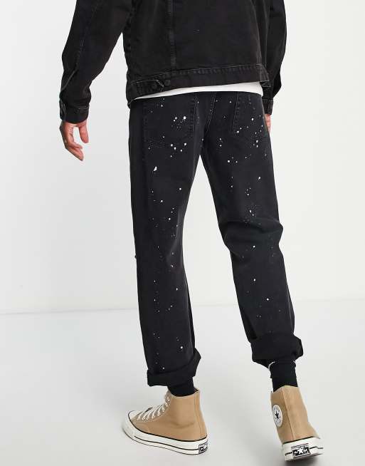 Topman – Lockere, zerrissene Jeans in verwaschenem Schwarz mit Farbspritzern, 2 von 4