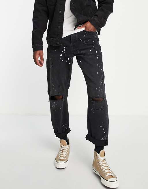 Topman – Lockere, zerrissene Jeans in verwaschenem Schwarz mit Farbspritzern, 3 von 4