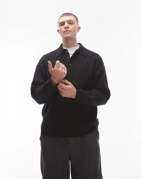 Topman – Lockerer Polopullover aus kompaktem Strick in Schwarz - view 1