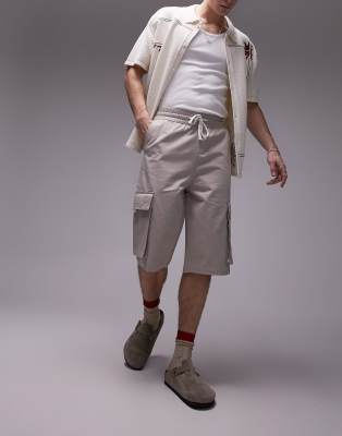 Topman long line cargo shorts in stone