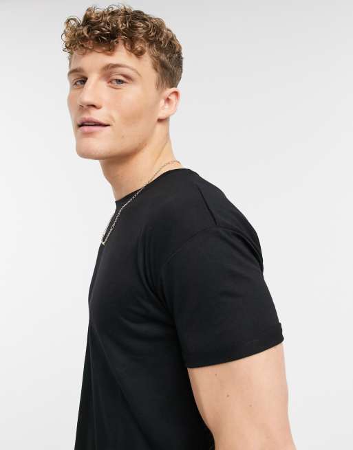 Topman long line curved hem t-shirt in black