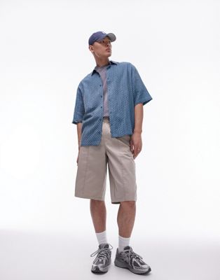 Topman long line shorts with pintuck in stone