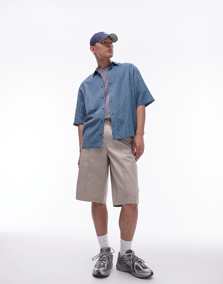 long line shorts with pintuck in stone-Neutral
