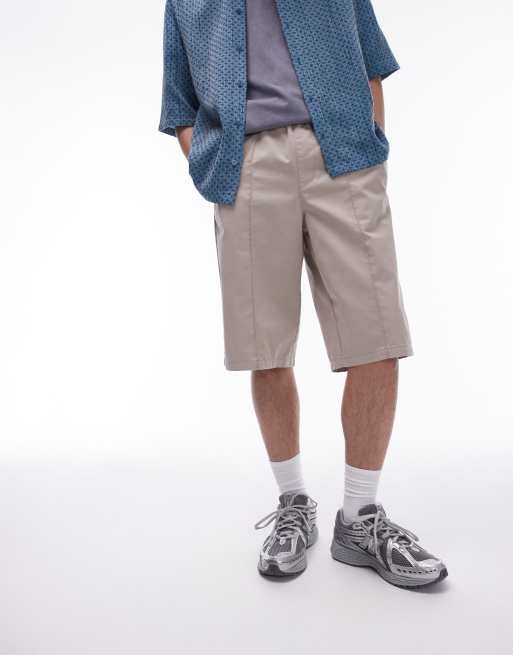 Topman long line shorts with pintuck in stone, 5 of 5