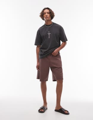 long short with textured panel in washed brown