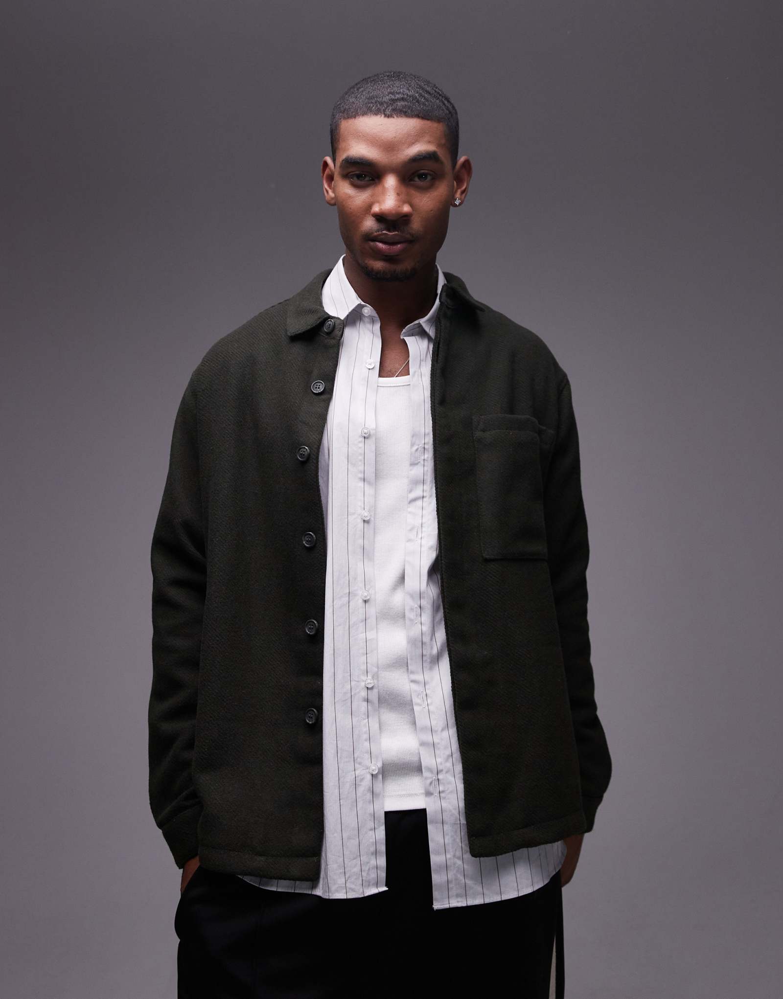Верхняя вельветовая рубашка Topman с длинным рукавом темно-зеленого цвета