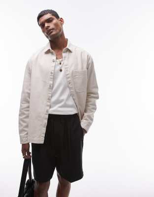  Topman long sleeve button through twill overshirt in ecru