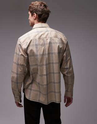 Topman Long Sleeve Check Oversized Shirt In Neutral