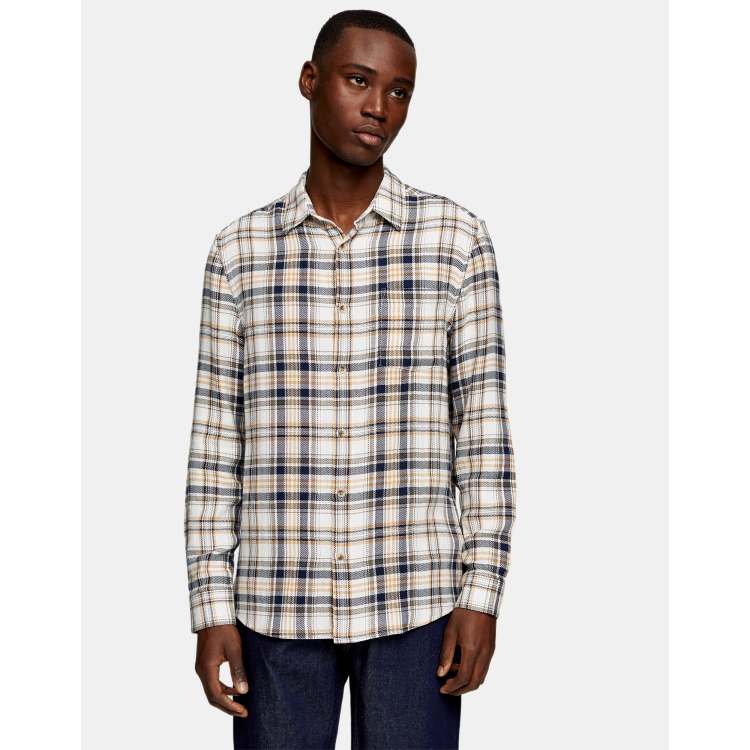 Topman long sleeve check shirt in khaki and yellow | ASOS