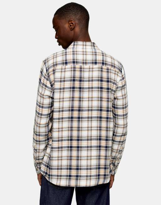 Topman long sleeve check shirt in khaki and yellow | ASOS