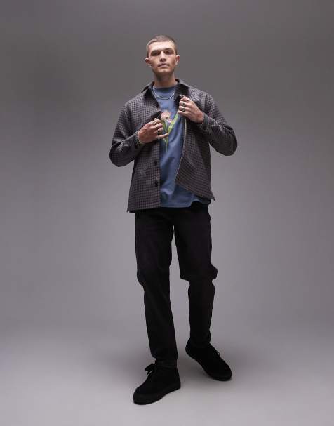 Topman long sleeve checked overshirt in brown - view 1