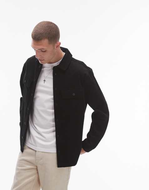 Topman long sleeve cord overshirt in black - view 1