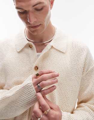 Topman Long Sleeve Crochet Polo Shirt