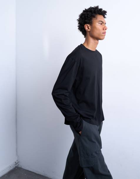Topman long sleeve crop T-shirt in black - view 1