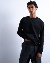 Topman long sleeve crop t-shirt in black