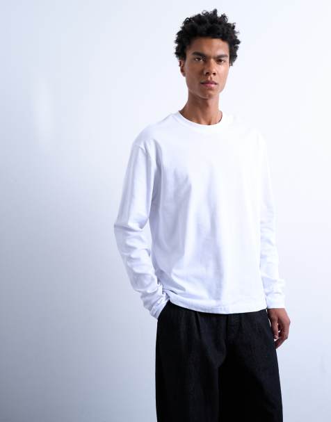 Topman long sleeve crop T-shirt in white - view 1