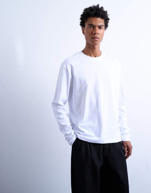 Topman long sleeve crop t-shirt in white