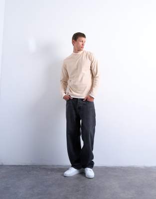 Topman Long Sleeve Double Layered Tee In Neutral