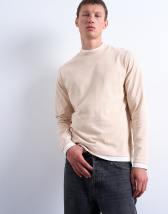 Topman long sleeve doubled layered tee in stone and ecru