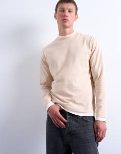 Long sleeve doubled layered tee in stone and ecru