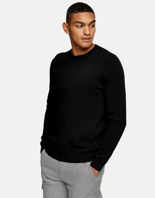 Topman knit crew neck sweater with boucle texture in brown