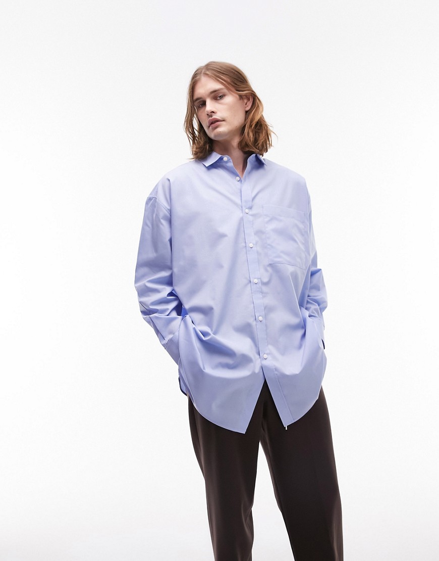 Topman long sleeve extreme oversized fit shirt in light blue