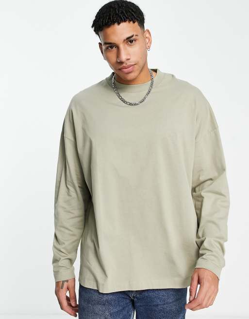 Topman long sleeve extreme oversized fit T-shirt in stone