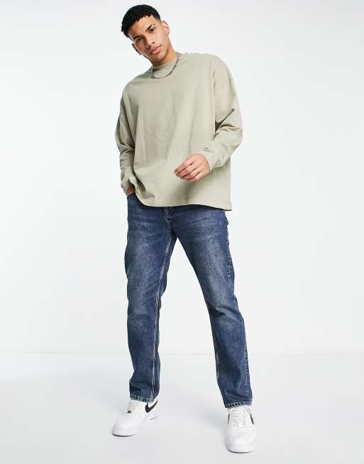 Topman long sleeve extreme oversized fit T-shirt in stone