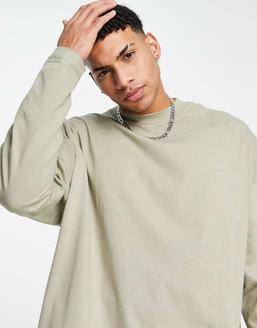 Topman long sleeve extreme oversized fit T-shirt in stone