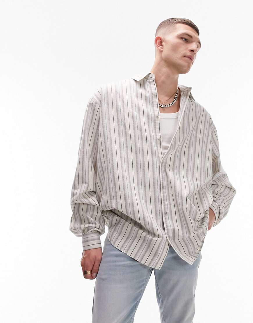 Topman Long Sleeve Extreme Oversized Striped Tonal Shirt In Multi