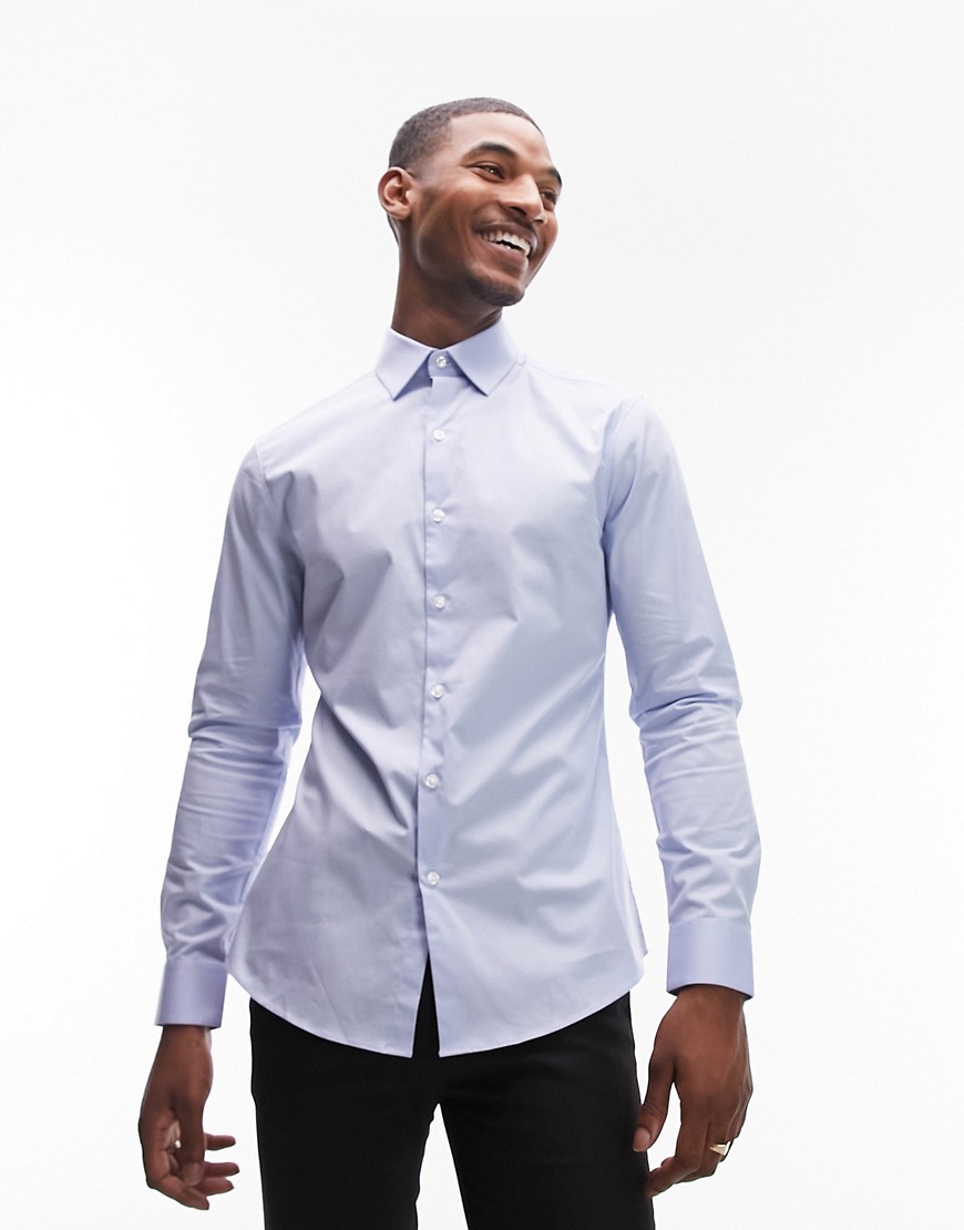 Topman long sleeve formal slim fit stretch shirt in light blue