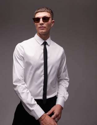 long sleeve formal slim sateen shirt in white