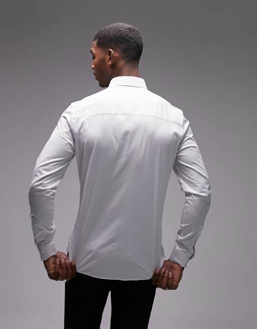 Topman long sleeve formal slim fit stretch shirt in white