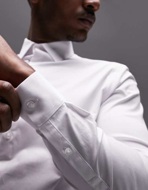 Topman long sleeve formal slim fit stretch shirt in white