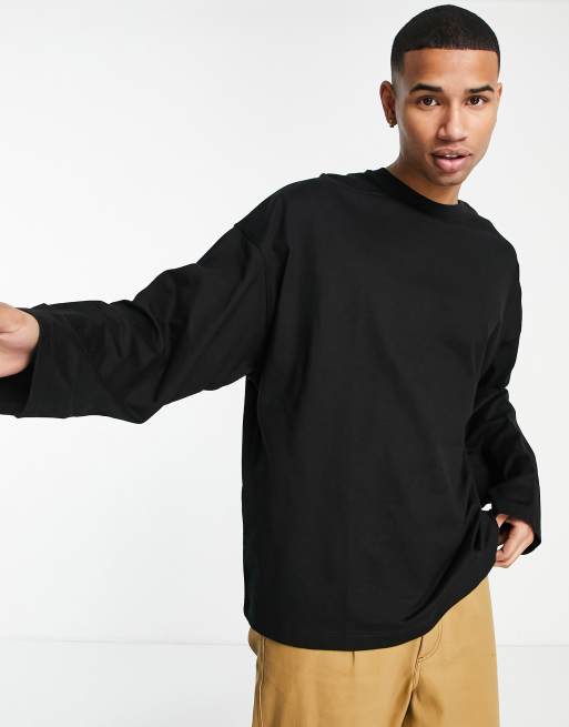 Topman long sleeve heavy weight oversized t-shirt in black | ASOS