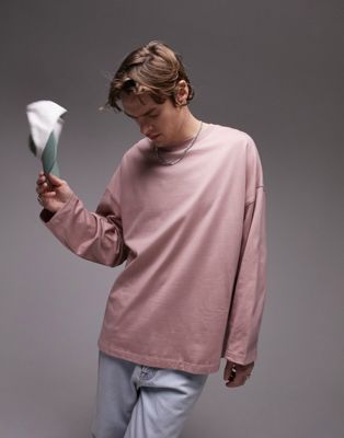 Topman long sleeve heavy weight oversized t-shirt in dusty pink - ASOS Price Checker