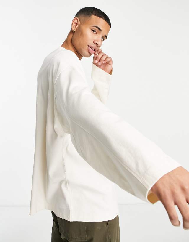 Topman long sleeve heavy weight oversized t-shirt in ecru