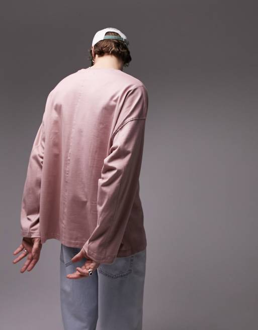 Topman long sleeve heavyweight oversized t-shirt in dusty pink, 2 of 4