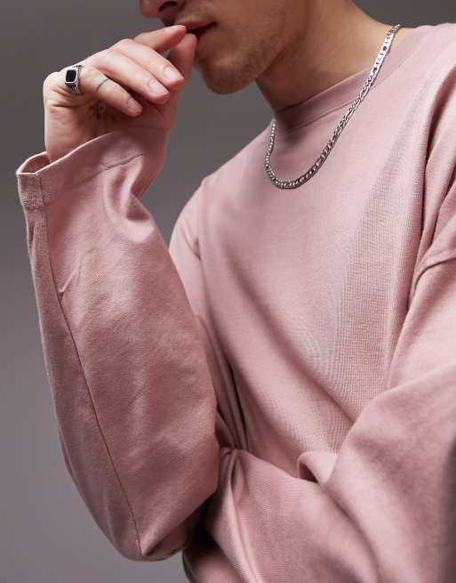 Topman long sleeve heavyweight oversized t-shirt in dusty pink, 3 of 4