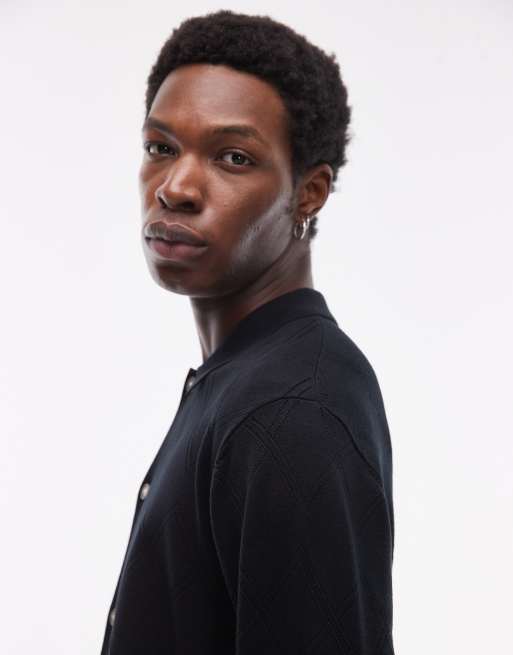 Topman long sleeve knit pattern crochet shirt in black, 4 of 4