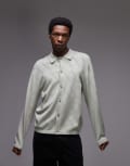[Topman] Topman long sleeve knitted pattern crochet shirt in black-Green S Green