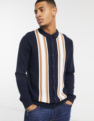 navy topman asos knitted polo striped sleeve