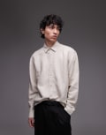 [Topman] Topman long sleeve linen shirt in ecru-Neutral XL BEIGE