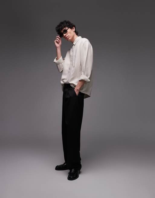 Topman long sleeve linen shirt in ecru, 2 of 4